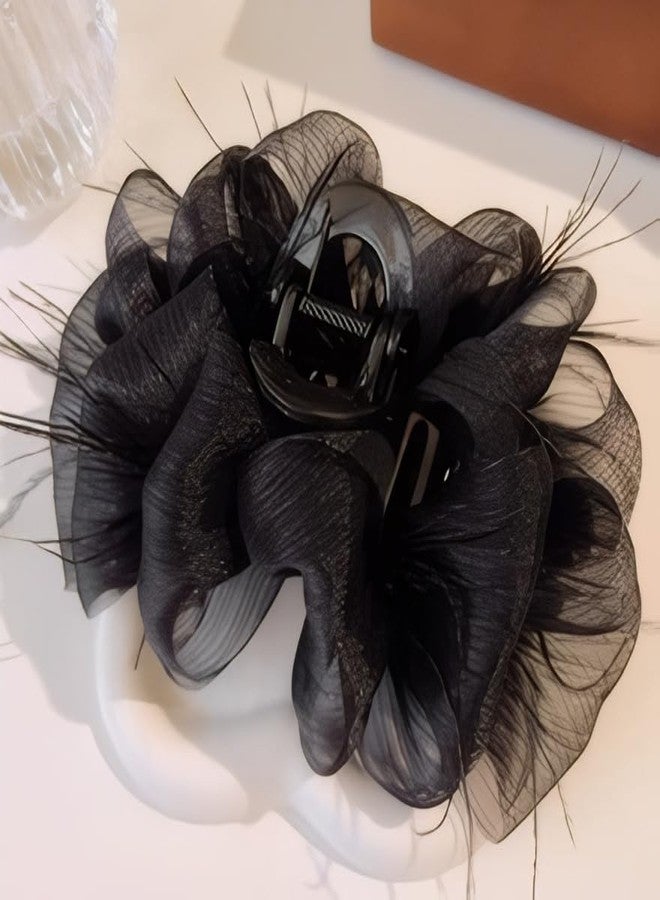 Rannyrena Large Bow Hair Claw Clips for Women Mesh Bubble Hair Barrettes for Thick Thin Hair Elegant Chiffon Silk Hair Accessories (Bubble Black B) - Image 3